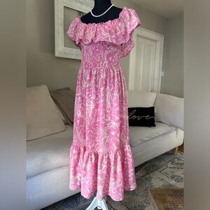 SUGARLIPS MALIA Cottagecore Boho Floral Off The Shoulder Smock Midi Dress Size M